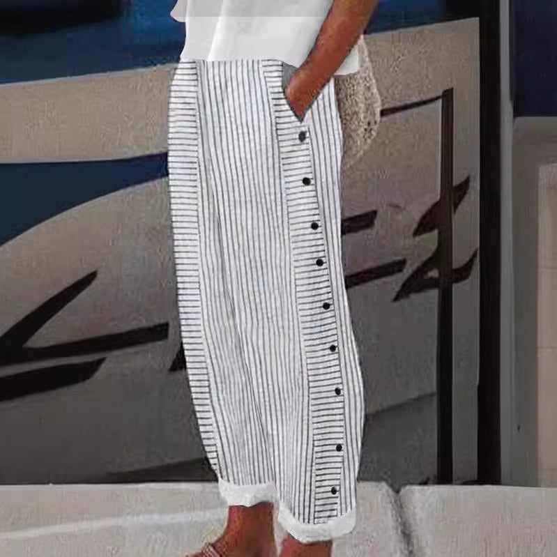 Allison | Striped Button-Accent Pants